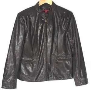 Brown Bomber Jacket Women Size Medium Reptile Print Full Zip Joni B